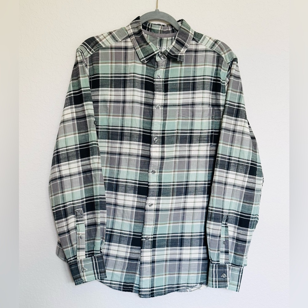 Mossimo Men’s Blue & Green Plaid Flannel Button Down Shirt